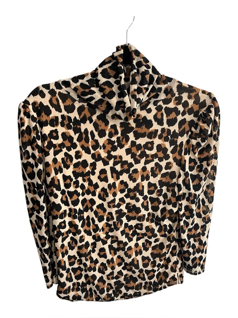 Free People Gather Tee Turtleneck Top Medium Semi Sheer Stretch Leopard Print
